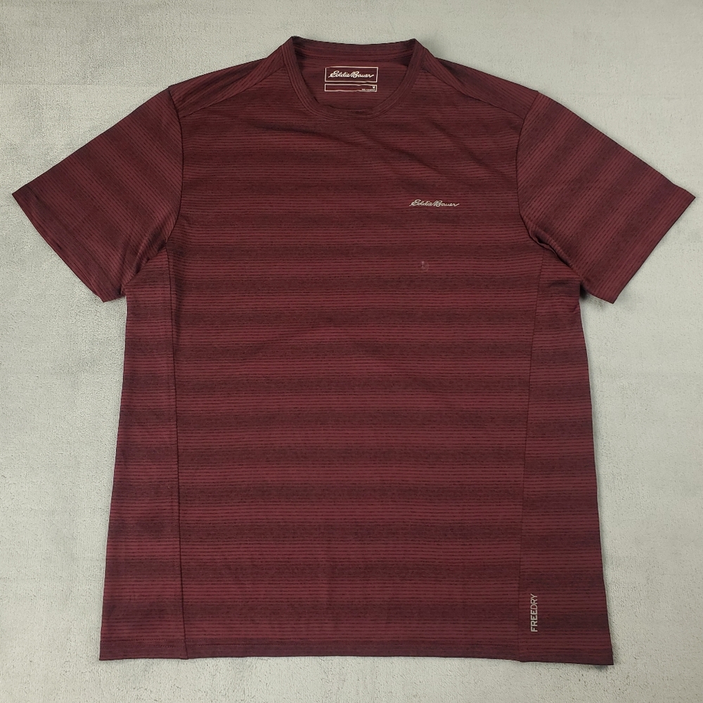 Eddie Bauer T Shirt Mens Medium FreeDry Polyester Striped Hiking Active Wicking